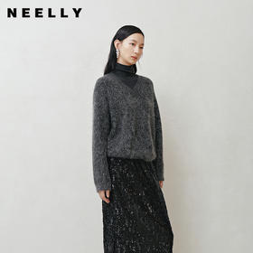 NEELLY纳俪商场同款冬新款时尚宽松V领毛衣女叠穿感户外通勤上衣N25103A01059