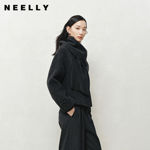 NEELLY纳俪商场同款冬季新款时尚围巾领短款双面呢大衣女百搭外套N25103N01067 商品图0
