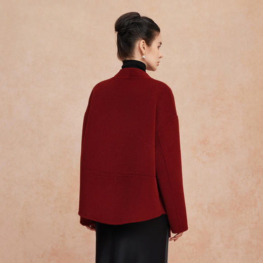 QH900斯尔丽25新款新国风双面双色手工盘花宽松气质高雅短羊毛大衣 商品图1