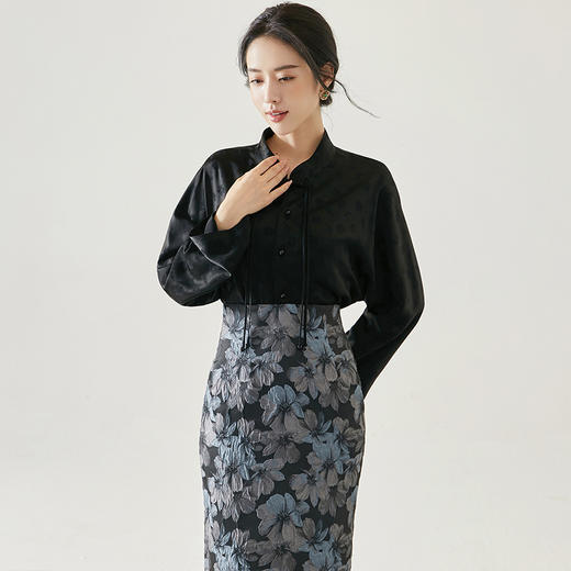 FUYAO扶摇 盘扣立领醋酸衬衫女新款复古气质国风小衫别致长袖衬衣 商品图1