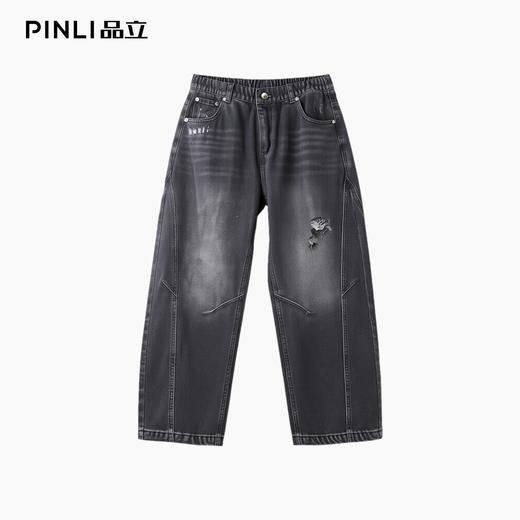 PINLI品立春季新款美式洗水破洞牛仔裤男士宽松直筒休闲长裤GD253116137 商品图3