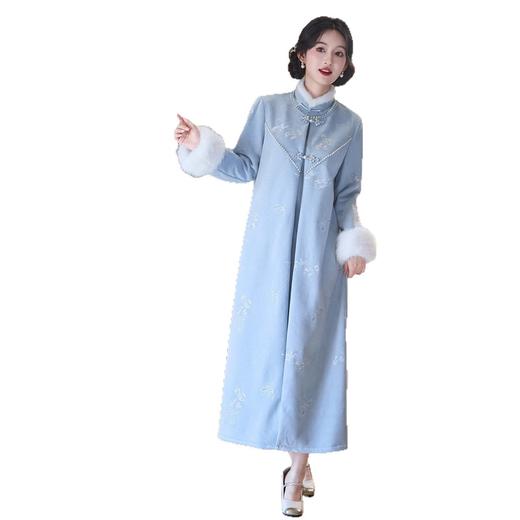 时尚改良新中式麂皮绒长款旗袍外套2025秋冬新款年轻旗袍长袖外搭SYK211114 商品图4