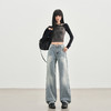罗蒙秋冬窄版浅色牛仔裤女士复古美式直筒裤宽松显瘦阔腿拖地长裤子 商品缩略图1