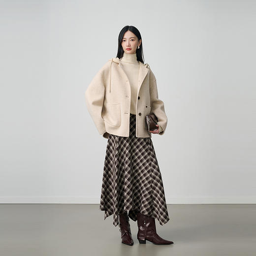 NEELLY纳俪商场同款冬新款不规则复古格纹高腰半身裙女百搭中长裙N25104E07718 商品图1