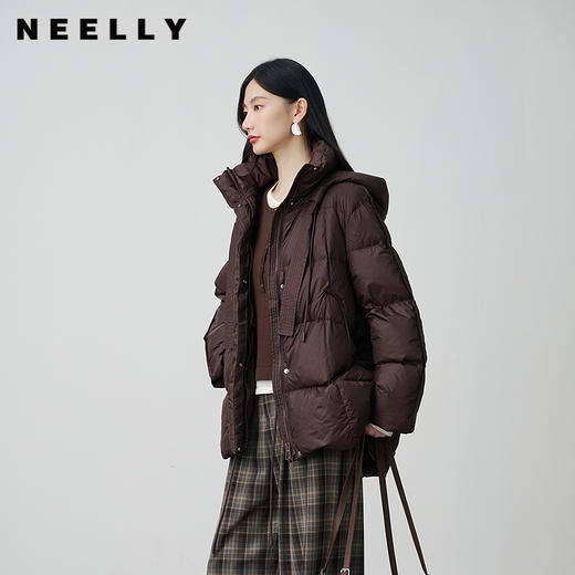 NEELLY纳俪商场同款冬新款宽松连帽云朵羽绒服女立领百搭保暖外套N25104L03304 商品图0