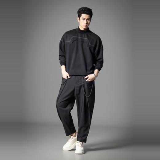 PINLI品立2025秋季新款男士落肩拼料半高领套头卫衣潮B253109050 商品图4