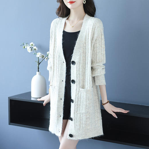 FCSS0785 中长款外套春秋女装2025新款麻花针织开衫女宽松洋气秋装毛衣秋季 商品图0