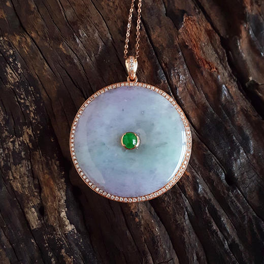 【天然正品】A货翡翠AU750精品玫瑰金镶天然细腻糯种春彩平安扣翡翠吊坠项链链长：45CM（长度可调节）女士191025TJ56 商品图4