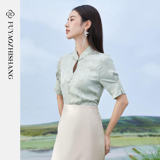 FUYAO扶摇 国风女装2025新款衬衫气质提花绝美上衣新中式半袖小衫 商品图3