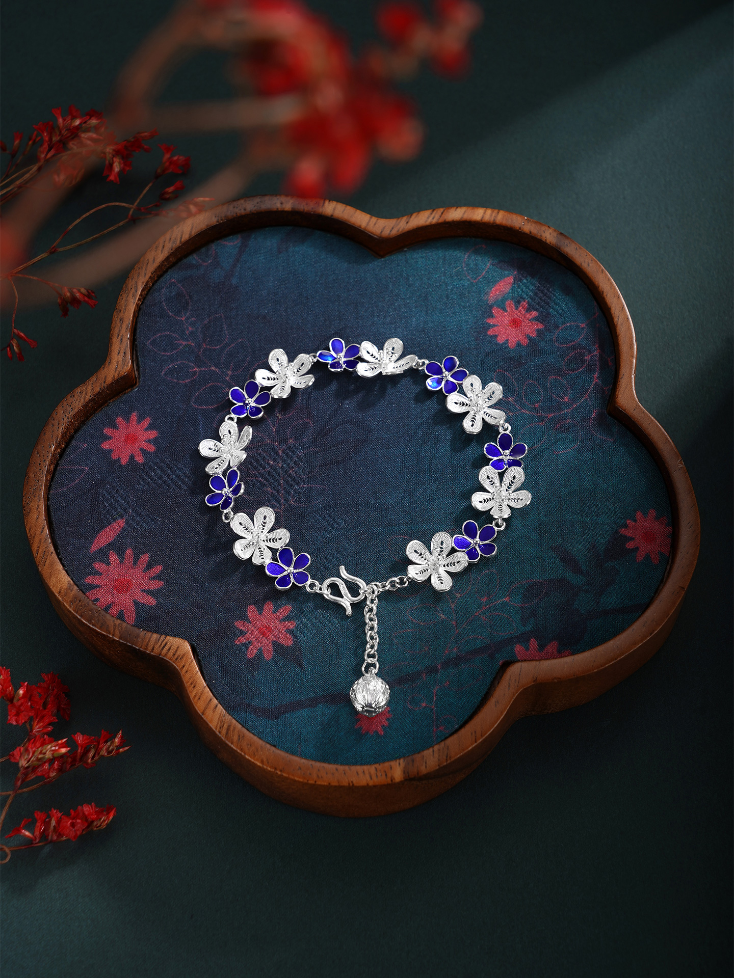 子佩集S990银【樱花】手链【WBLSHSL-4】花丝珐琅彩2510