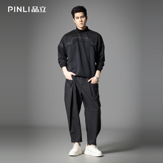 PINLI品立2025秋季新款男士落肩拼料半高领套头卫衣潮B253109050 商品图1