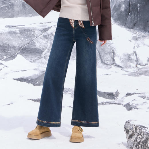 半身缘女裤 秋冬复古时尚宽松显高显瘦喇叭牛仔裤254102U10120068 商品图1