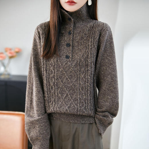 设计感纽扣高领加厚毛衣，外穿复古绞花打底针织衫上衣NJR-2130-52 商品图1