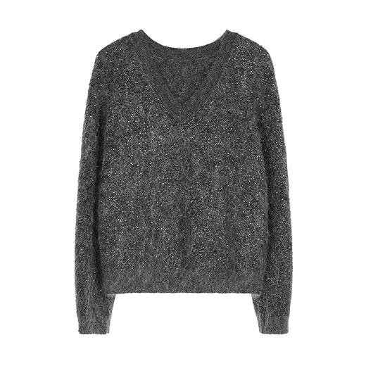 NEELLY纳俪商场同款冬新款时尚宽松V领毛衣女叠穿感户外通勤上衣N25103A01059 商品图3