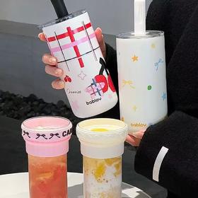 (包邮)花伴森bablov吸管保温杯360ml/550ml(双拼内胆)甜星款（两种颜色）