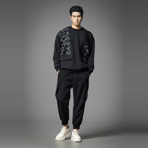 PINLI品立春季新款拼接贴袋圆领卫衣潮牌休闲宽松长袖上衣男B253109100 商品图4