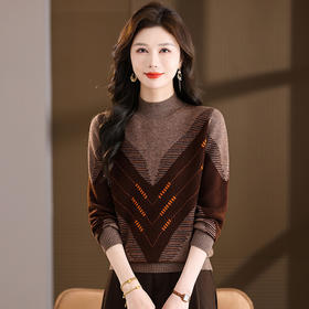 AQL26755时尚V字烫钻半高领毛衣女宽松毛衣羊毛衫秋冬新款大码厚打底衫