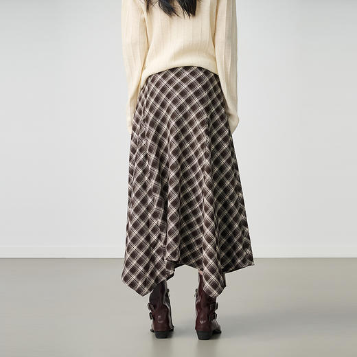 NEELLY纳俪商场同款冬新款不规则复古格纹高腰半身裙女百搭中长裙N25104E07718 商品图2