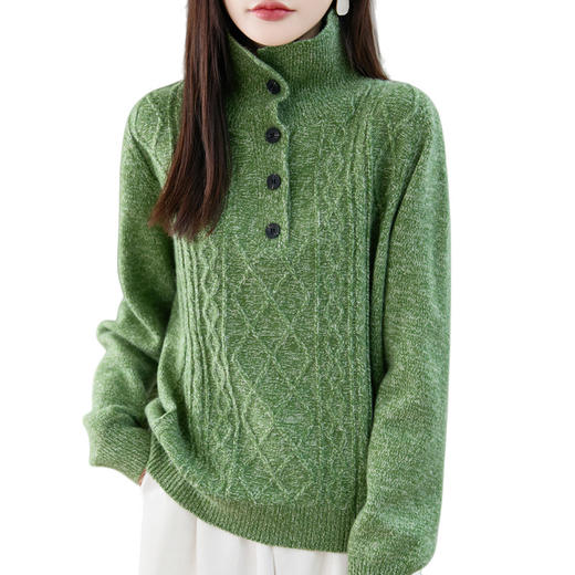 设计感纽扣高领加厚毛衣，外穿复古绞花打底针织衫上衣NJR-2130-52 商品图4