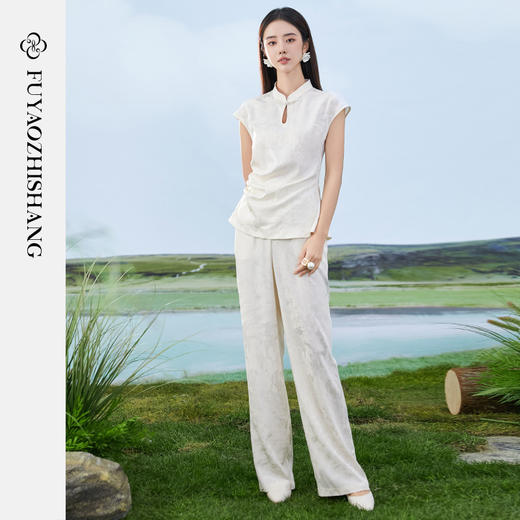 FUYAO扶摇 夏装搭配一整套高级感醋酸衬衫配阔腿裤新中式两件套女 商品图3