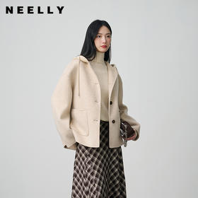 NEELLY纳俪商场同款冬新款连帽羊毛短款双面呢大衣女气质减龄外套N25104N05512