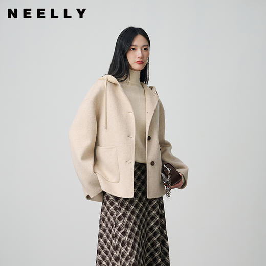 NEELLY纳俪商场同款冬新款连帽羊毛短款双面呢大衣女气质减龄外套N25104N05512 商品图0