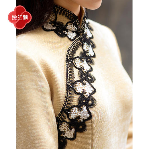 逸红颜文潇2025冬新品亮丝厚针织蕾丝刘亦菲影视剧同款旗袍上衣女 商品图3