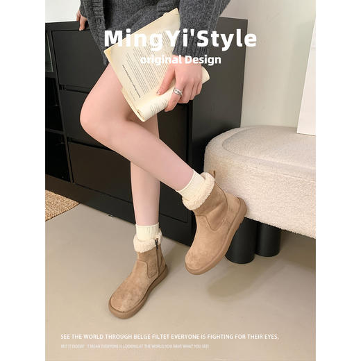 雪地靴皮毛一体2025新款冬季绒面短靴女加绒厚底马丁靴保暖棉鞋 商品图2