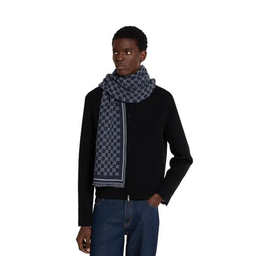 GUCCI 古驰 男士GG羊毛提花围巾 深蓝色 836264 4G386 1468 商品图2