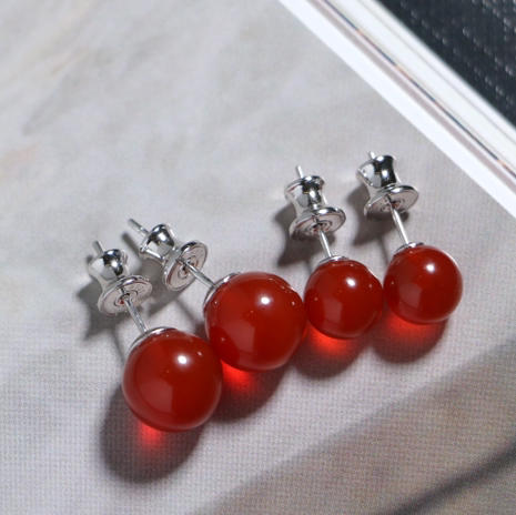 天然ding 级红玛瑙素耳钉10-11mm，925纯银配件 商品图4