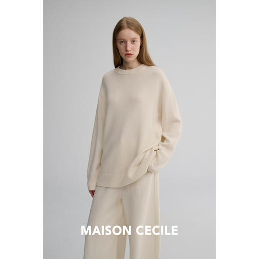 MAISON CECILE 两色|软糯高克重羊绒羊毛圆领松弛慵懒风针织毛衣 商品图3