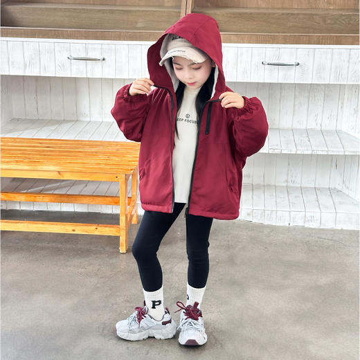 【YW】无忧购（拍大一码）儿童外套男女童加绒加厚连帽夹克双拉链冲锋衣（截单后3-5天发货) 商品图5