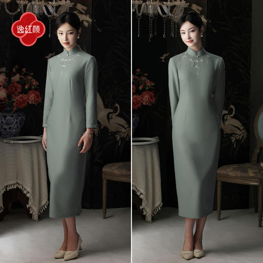 逸红颜时蓉2025秋冬新款民国剧照款精工刺绣后开叉旗袍斗篷套装女 商品图2