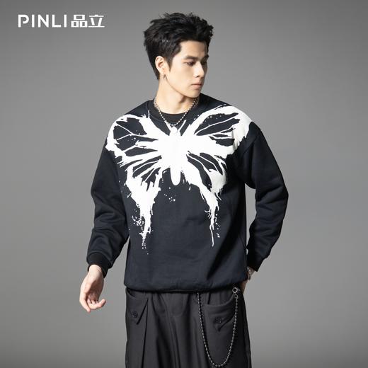 PINLI品立春季新款蝴蝶印花卫衣潮牌宽松套头休闲长袖男上衣B253109052 商品图0