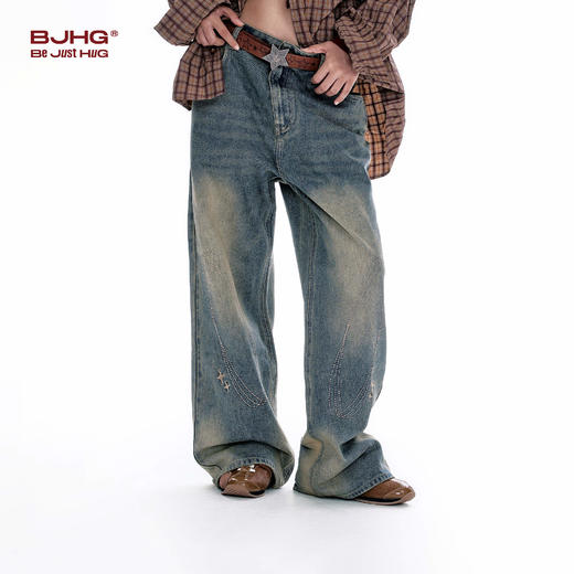 BJHG不计后果复古牛仔裤子男款秋季新款宽松美式直筒水洗休闲裤女 商品图1