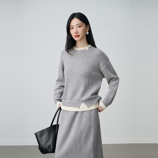 NEELLY纳俪商场同款冬新款简约休闲针织两件套女亲肤上衣半裙套装N25104Z06609 商品图3