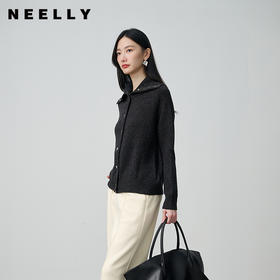 NEELLY纳俪商场同款冬季新款翻领简约随性针织开衫女亲肤百搭外套N25104A07705