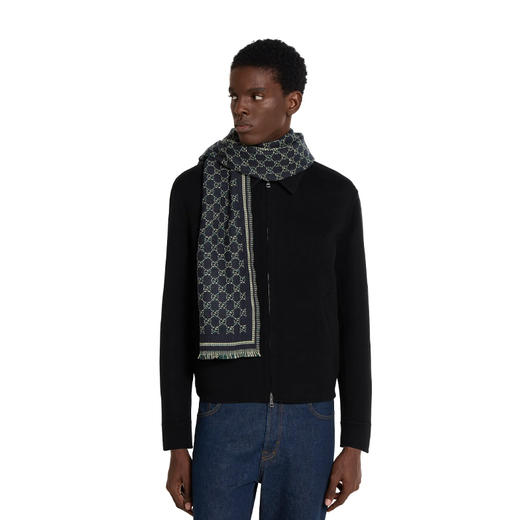 GUCCI 古驰 男士GG羊毛提花围巾 黑色 836264 4G386 1066 商品图2