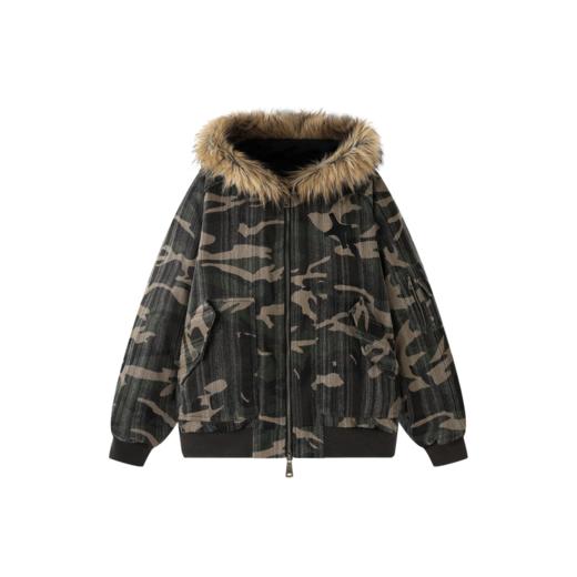 BJHG不计后果美式棉服男款冬季保暖防寒服做旧迷彩毛领夹克外套女 商品图4