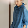 牧衣游原创 植物染汉麻套头衫女新款质朴百搭文艺蓝色衬衫 兰鸢 商品缩略图0