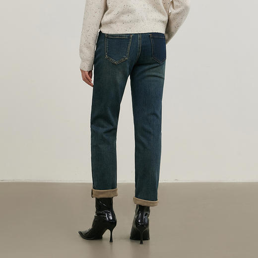 NEELLY纳俪商场同款冬季新款休闲牛仔锥形裤女保暖显瘦修身小脚裤N25114H04572 商品图1