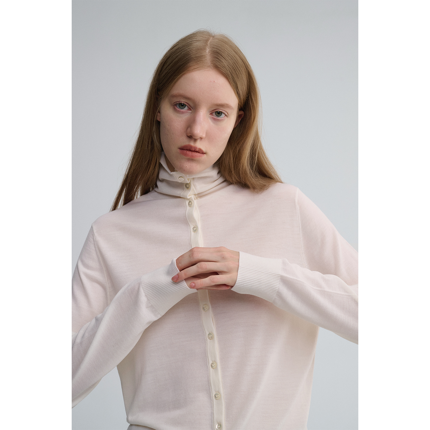 MAISON CECILE 两色|18针翻领/高领两穿软糯羊毛设计感针织开衫