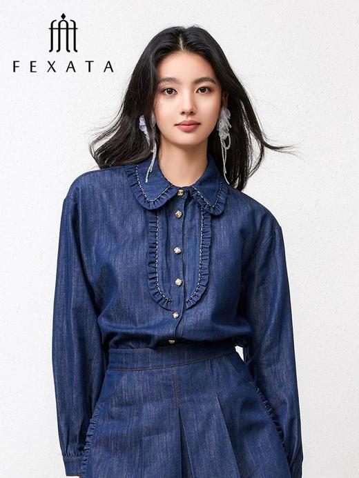 3楼FEXATA服饰(新百)    复古荷叶边装饰牛仔上衣 商品图3