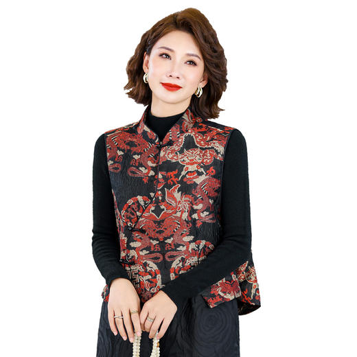 2025秋冬新款新中年妈妈中式国风加厚马夹立领提花夹棉马甲 商品图4