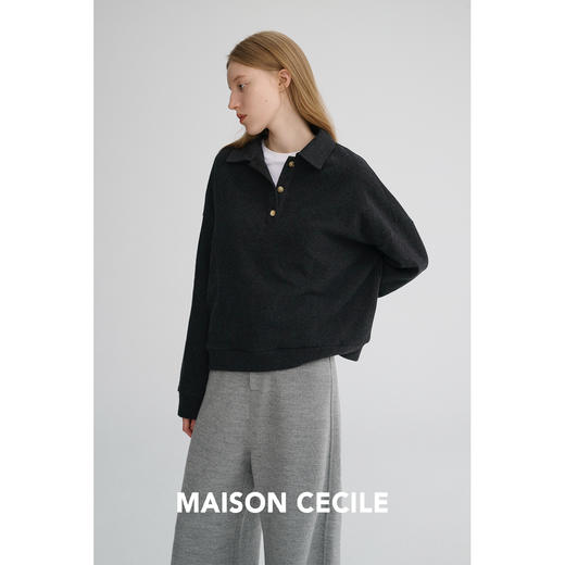 MAISON CECILE 两色|含羊毛舒适运动风polo领上衣/松紧腰阔腿神裤 商品图2