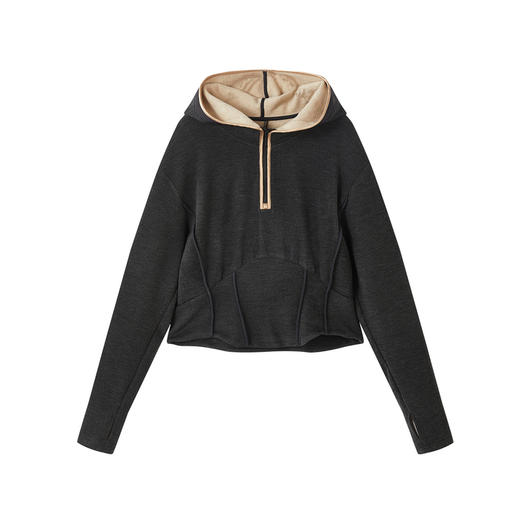 谜底连帽短款卫衣长袖2025冬季新品柔软保暖时髦修身女254MV1694 商品图4