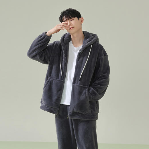 【软绵绵贵妃绒】自然醒「慵懒时光」男士纯色睡衣冬季珊瑚绒韩版连帽秋冬季可外穿家居服JLM 商品图1