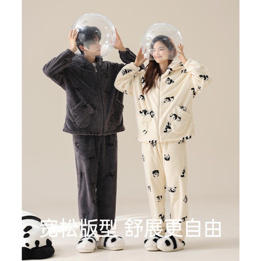 【暖暖贵妃绒】自然醒「呢喃甜梦」情侣睡衣秋冬新款开衫长袖男女加厚贵妃软绒可外穿家居服套装JLM 商品图7