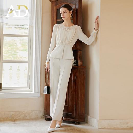 AD御姐范职场两件套衬衫女春夏新款米杏色微透视上衣阔腿西装裤子 商品图1