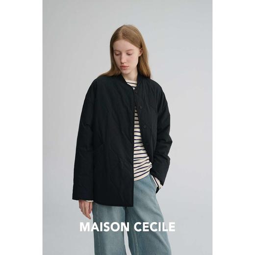 MAISON CECILE 秋冬复古设计感菱格绗缝轻便保暖廓形棉服外套 商品图3